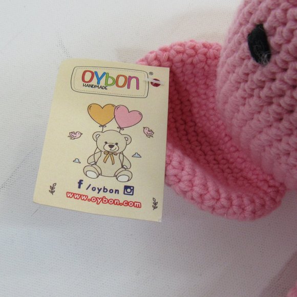 Oybon Crochet Handmade Pink Elephant With A Blue Tie Bow - Picture 5 of 6